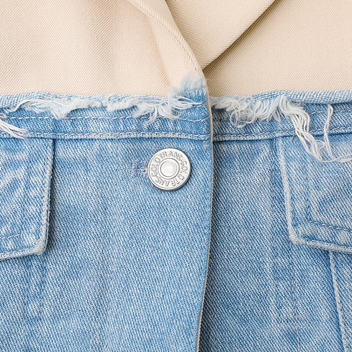 SUPER WHOLESALE | Denim Patchwork Single-Breasted Trench Coat