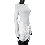 SUPER WHOLESALE |Round Neck Long Sleeve Bodycon Short Dress
