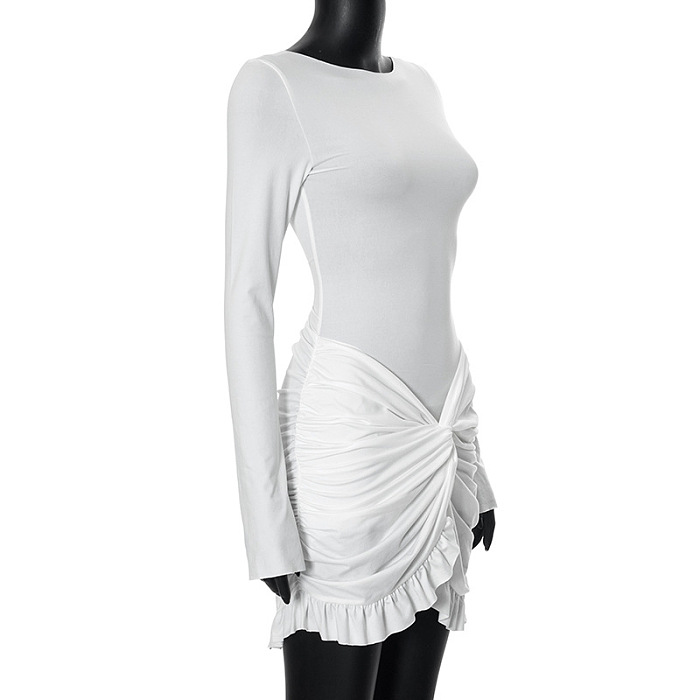 SUPER WHOLESALE |Round Neck Long Sleeve Bodycon Short Dress