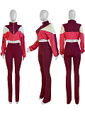 SUPER WHOLESALE | Color-Block Cropped High-Waist Flared Two-Piece Set in Wine Red