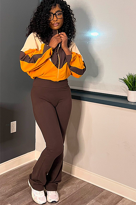 SUPER WHOLESALE | Color-Block Cropped High-Waist Flared Two-Piece Set