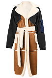 SUPER WHOLESALE | Patchwork Lamb Wool Lining Oversized Collared Long Thick Coat
