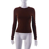 SUPER WHOLESALE | Solid Color Round Neck Long Sleeve Basic T-shirt
