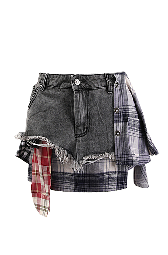 SUPER WHOLESALE | Deconstructed Asymmetric Plaid Patchwork Skirt