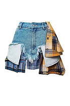 SUPER WHOLESALE | Deconstructed Asymmetric Plaid Patchwork Skirt
