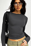 SUPER WHOLESALE | Solid Color Round Neck Long Sleeve Basic T-shirt