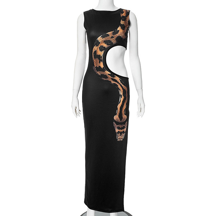 SUPER WHOLESALE | Printed Slim Fit Split Long Dress