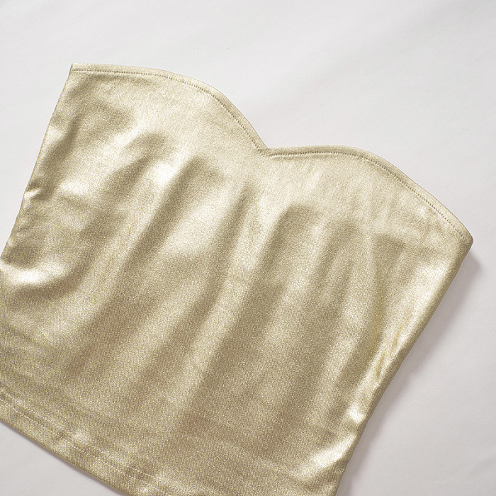 SUPER WHOLESALE | Crop Top Sleeveless Gold Foil Fitted Bustier