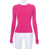 SUPER WHOLESALE | Solid Color Round Neck Long Sleeve Basic T-shirt