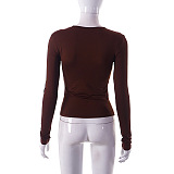 SUPER WHOLESALE | Solid Color Round Neck Long Sleeve Basic T-shirt