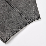 SUPER WHOLESALE | Vintage Washed Patchwork Woven Belt Denim Pants