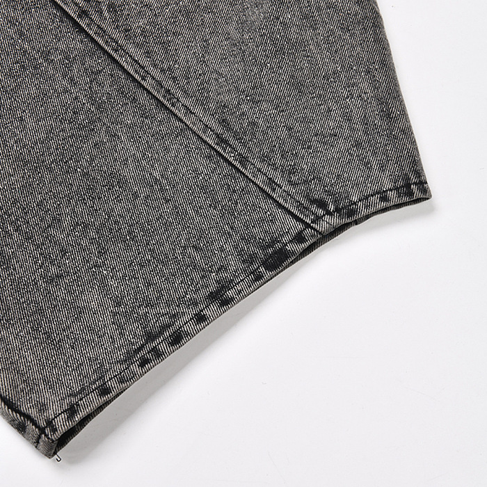 SUPER WHOLESALE | Vintage Washed Patchwork Woven Belt Denim Pants