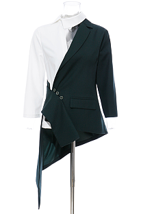 SUPER WHOLESALE | Asymmetric Patchwork Color-Block Blazer