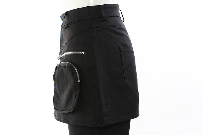 SUPER WHOLESALE | Zipper Pocket Faux Two-Piece Skirt Pants Flare Trousers