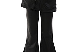SUPER WHOLESALE | Zipper Pocket Faux Two-Piece Skirt Pants Flare Trousers