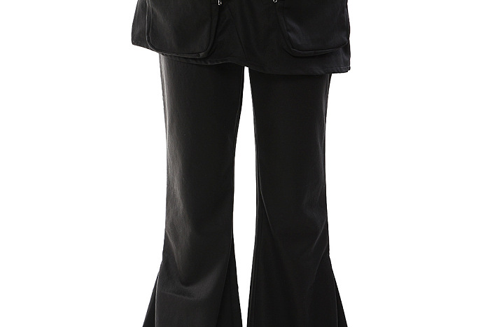 SUPER WHOLESALE | Zipper Pocket Faux Two-Piece Skirt Pants Flare Trousers
