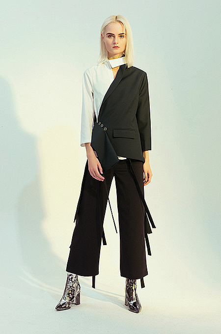 SUPER WHOLESALE | Asymmetric Patchwork Color-Block Blazer