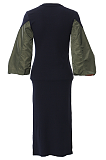 SUPER WHOLESALE | Color-Block Patchwork Puffed Sleeve Fitted Knit Dress