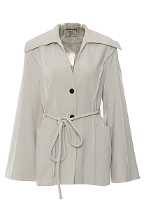 SUPER WHOLESALE | Navy Collar Tie-Waist Loose Blazer