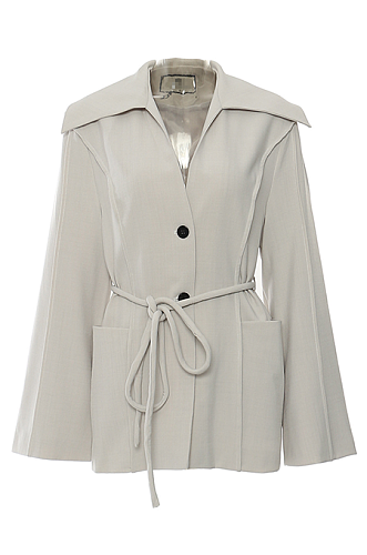 SUPER WHOLESALE | Navy Collar Tie-Waist Loose Blazer
