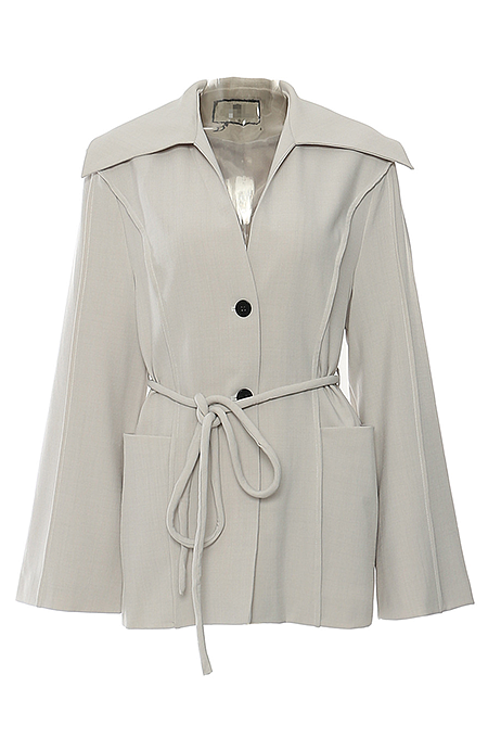SUPER WHOLESALE | Navy Collar Tie-Waist Loose Blazer