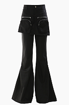 SUPER WHOLESALE | Zipper Pocket Faux Two-Piece Skirt Pants Flare Trousers