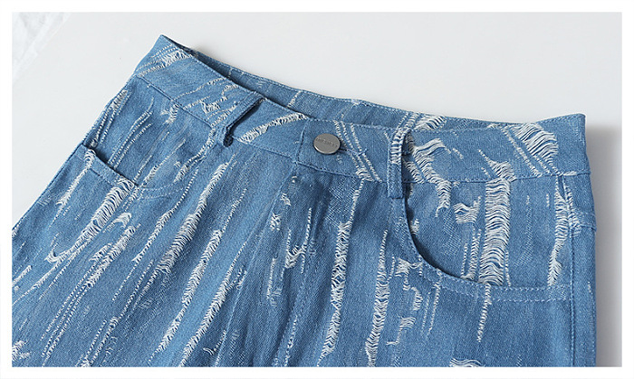 SUPER WHOLESALE | Textured Distressed Denim Flare Pants