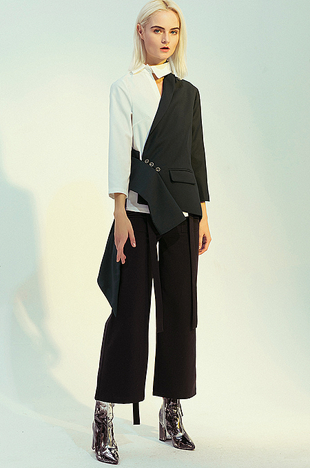 SUPER WHOLESALE | Asymmetric Patchwork Color-Block Blazer