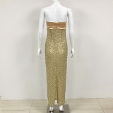 SUPER WHOLESALE | Sequin Beaded Sleeveless Strapless Evening Gown