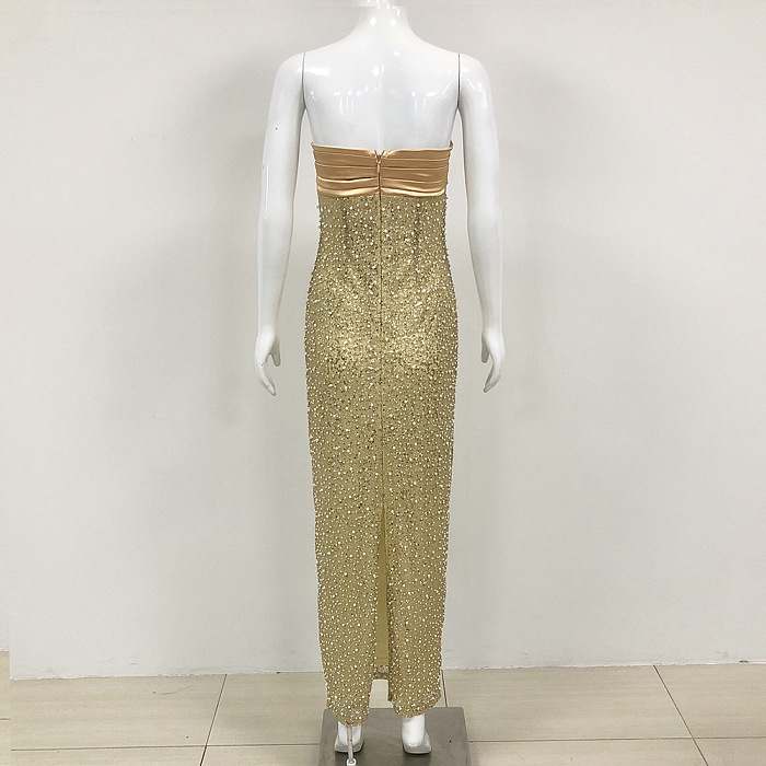 SUPER WHOLESALE | Sequin Beaded Sleeveless Strapless Evening Gown