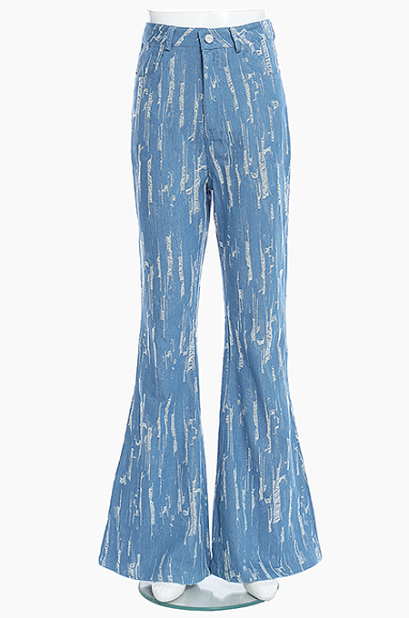 SUPER WHOLESALE | Textured Distressed Denim Flare Pants
