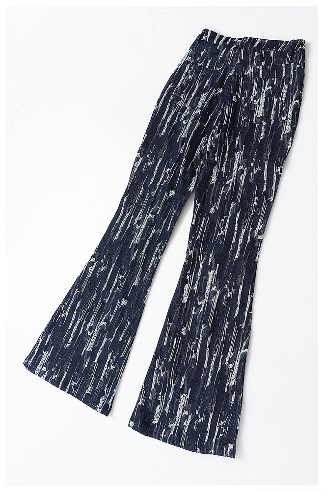 SUPER WHOLESALE | Textured Distressed Denim Flare Pants