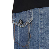 SUPER WHOLESALE | Denim Patchwork Color-Block Shoulder Cotton Blazer Vest