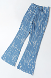 SUPER WHOLESALE | Textured Distressed Denim Flare Pants