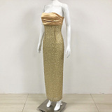 SUPER WHOLESALE | Sequin Beaded Sleeveless Strapless Evening Gown