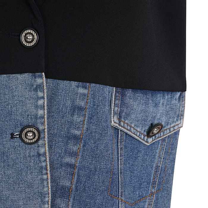 SUPER WHOLESALE | Denim Patchwork Color-Block Shoulder Cotton Blazer Vest