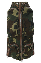 SUPER WHOLESALE | Camouflage Zipper Pocket Side-Slit Midi Skirt