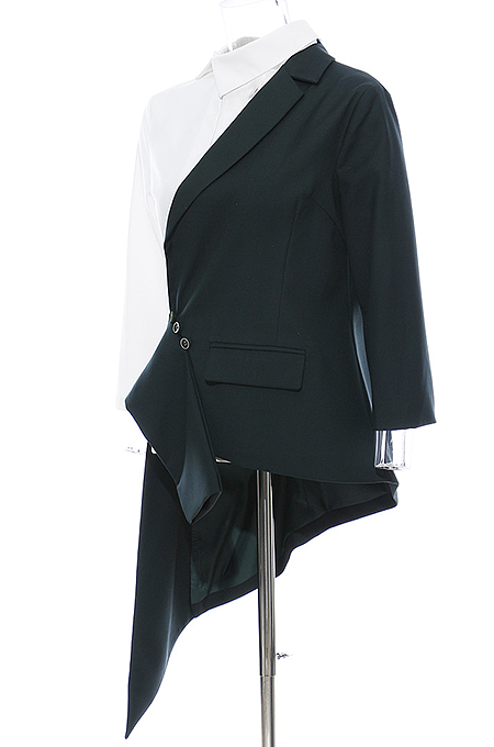 SUPER WHOLESALE | Asymmetric Patchwork Color-Block Blazer