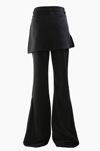 SUPER WHOLESALE | Zipper Pocket Faux Two-Piece Skirt Pants Flare Trousers