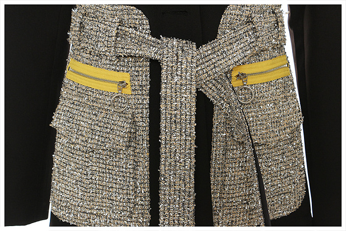 SUPER WHOLESALE | Special Fabric Patchwork Blazer  Black