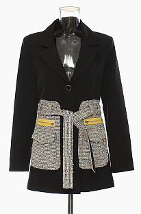SUPER WHOLESALE | Special Fabric Patchwork Blazer  Black