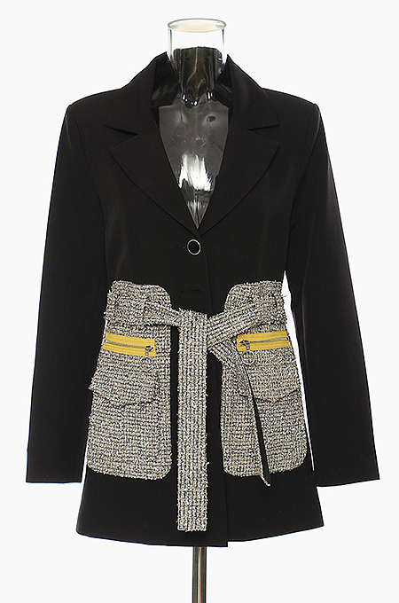 SUPER WHOLESALE | Special Fabric Patchwork Blazer  Black