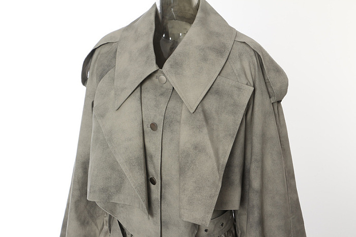 SUPER WHOLESALE | Camouflage Dyed Jacket Trench Coat + Skirt Casual Set
