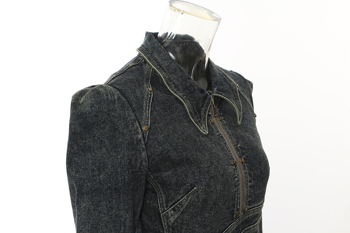 SUPER WHOLESALE | Asymmetric Cut Unique Denim Jacket