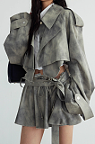 SUPER WHOLESALE | Camouflage Dyed Jacket Trench Coat + Skirt Casual Set
