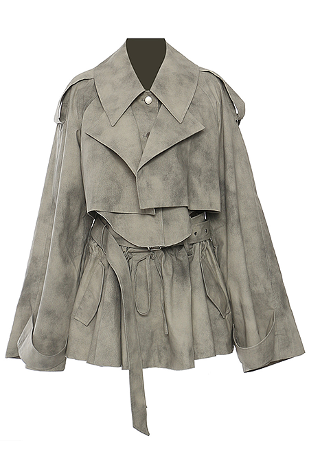 SUPER WHOLESALE | Camouflage Dyed Jacket Trench Coat + Skirt Casual Set
