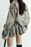 SUPER WHOLESALE | Camouflage Dyed Jacket Trench Coat + Skirt Casual Set