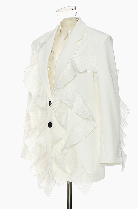 SUPER WHOLESALE | Pleated Patchwork Blazer White