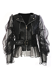 SUPER WHOLESALE | Patchwork Mesh Leather Jacket