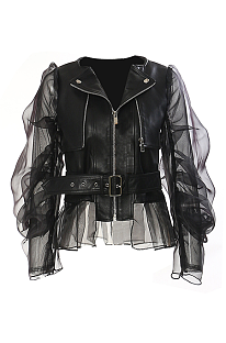 SUPER WHOLESALE | Patchwork Mesh Leather Jacket